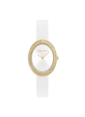 Calvin Klein Twisted Bezel Qtz Basic Mini Silver White Oval Dial Women's Watch- 25100146