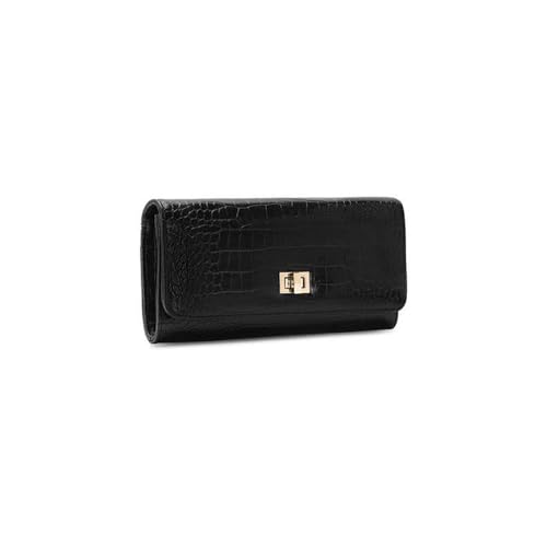 Lavie Lx Glossy Synthetic Zipper Closure Women's Clutch (BLACK, LARGE)