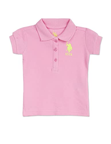 U.S. POLO ASSN. Kids Kids Regular fit Girls Cotton Solid Short Sleeves Polo T-Shirts (UGTSHC0004_Pink_12M)