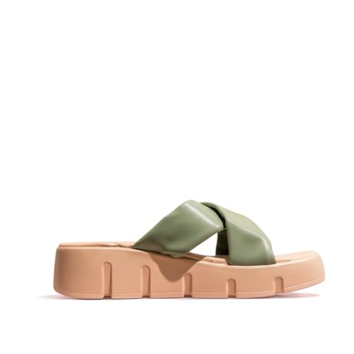 Indifeet Chunky Platform Heels for Women, Olive Green, UK 5