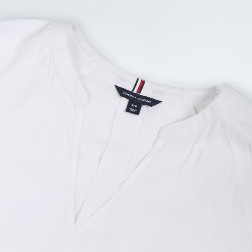 Tommy Hilfiger White Solid V Neck Short Sleeves Women Top (XS)