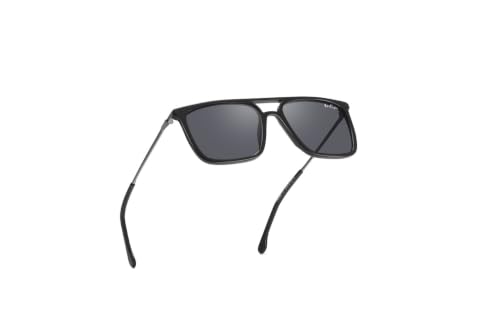 Lee Cooper Double-Bridge Square Sunglasses for Men with Dark Grey Polarized TAC Lenses, Black Acetate Full-Rim Frame, Double-Bridge Design and Metal Temples - LCM10038C1
