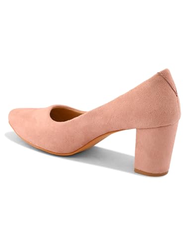 XE Looks Pink Cream Pumps | Chic Suede Finish | Comfortable & Trendy Block Heel For Girls & Womens