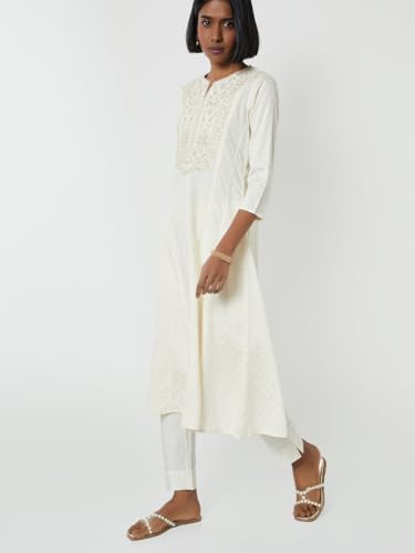Max Women Embroidered A-line Kurta (White_XL)