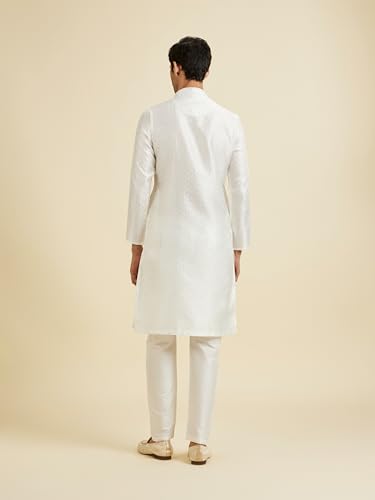Manyavar Men's Art Silk Self-Textured Kurta Pyjama Set(White,XXXL)