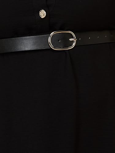 Max Women Solid Shirt Dress with Belt(Black_3XL)