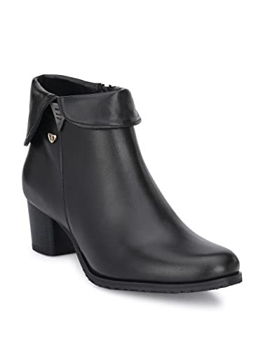 Delize Black Women Vegan Leather mid Heel Boots
