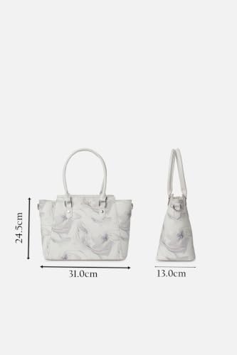 Women White Print Casual Tote Bag