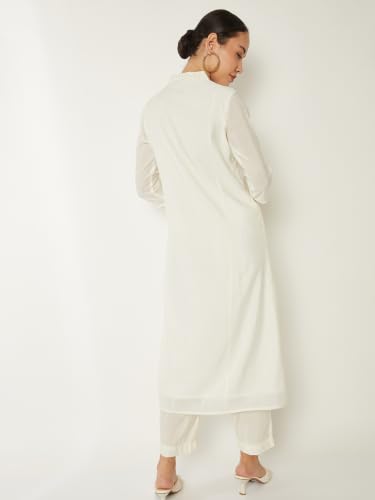 Max Women Embroidered A-line Kurta Set(Off White_XL)