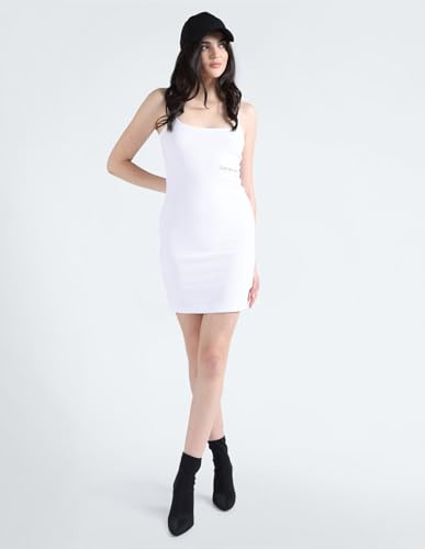 Calvin Klein Women's Cotton A-Line Above The Knee Dress (J221404YAF_White_S)