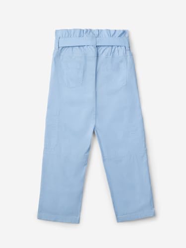 The Souled Store Paperbag Pants: Ice Blue Girls Drawstringed Casual Cotton Trousers (2-8 Yrs)