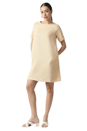 Van Heusen Women's Polyester Modern Knee-Length Dress (VWDRFRGFA28838_Beige
