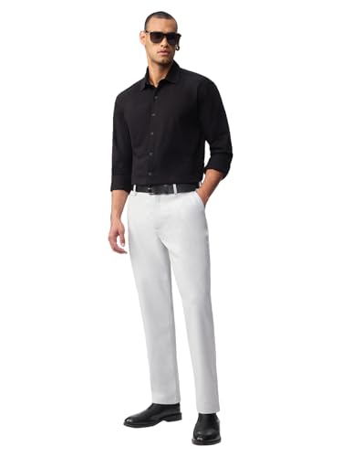 The Souled Store Super Pants: Urban Ash Mens and Boys Light Grey Solid Poly-Viscose Blend Classic Fit 4-Way Stretch Wrinkle-Free Trousers
