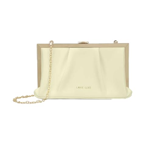 Lavie Luxe Pleatz Solid Synthetic Zipper Closure Women's Clutch (OFF_WHITE,MEDIUM)