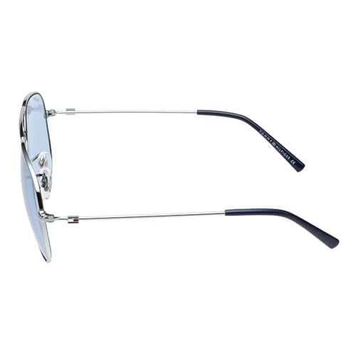 TOMMY HILFIGER Men's UV Protected Eyewear | Blue Lens | Silver Frame | Full Rim Aviator Shape Branded Latest and Stylish Sunglasses | 100% UV Protection | Size Medium | TH 1574PL C12 Small