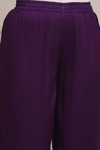 Biba Women Purple Viscose Straight Printed Suit Set_40