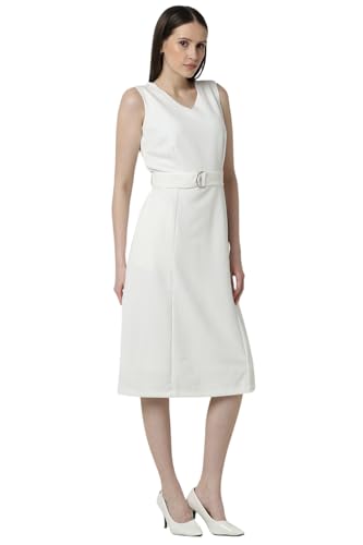 Van Heusen Women's Polyester Blend Modern Below The Knee Dress (VWDRCRGPX11886_White