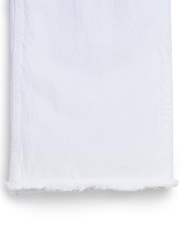 Knit N Knot Girl's Kids Premium White Wide Leg Flared Fit Relaxed Loose Torn Ruptured High Waist Frayed Bottom Jeans | Regular Casual Festival Occassional Wear | Non Stretch | Adjustable Waist