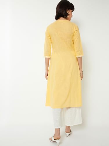 Max Women Embroidered A-line Kurta (Yellow_XL)