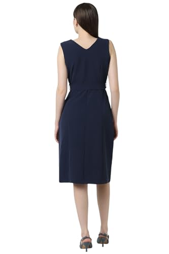 Van Heusen Women's Polyester Blend Modern Below The Knee Dress (VWDRCRGPO46645_Navy
