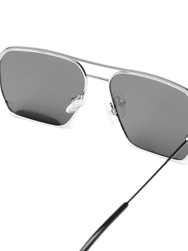 Carlton London Men Premium Polarised UV Protected Black Lens Silver Toned Rectangle Sunglasses