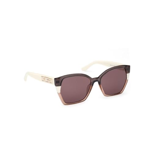 GUESS sunglasses| 100% UV protected | Solid | Full Rim | Butterfly | Women | Large | Shiny Crystal Grey-White Polycarbonate Frame | Solid Violet Lens