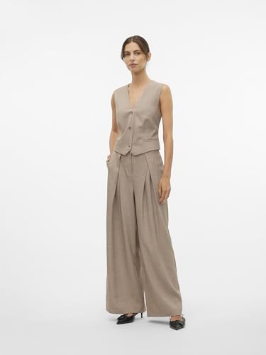 VERO MODA Women Solid Grey Polyester Straight Fit High Rise Trouser