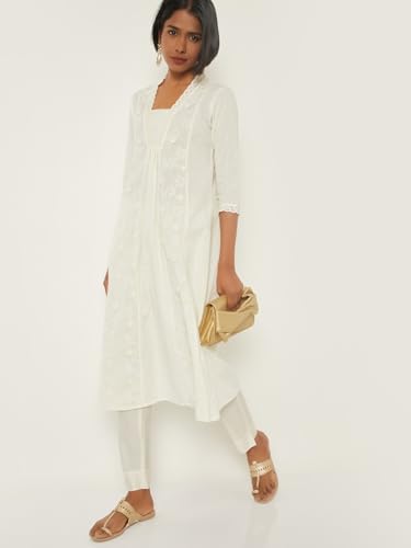 Max Women Floral Applique Kalidar Kurta (Off White_XL)
