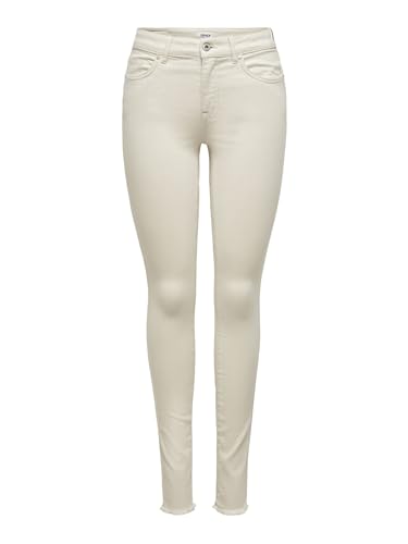 ONLY Women Solid Cotton Blend Crop Length Skinny Fit Mid Rise White Jeans