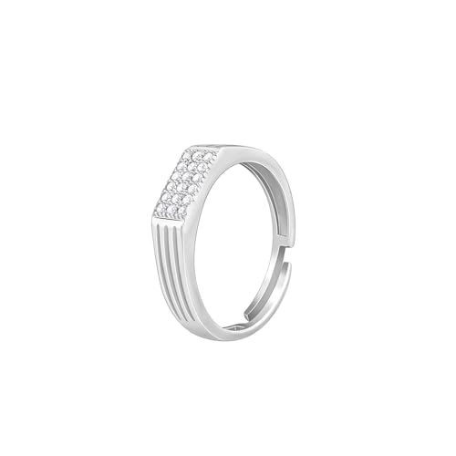 GIVA 925 Silver Zircon Rectangle Ring For Him, Adjustable | Gifts for Men and Boys | With Certificate of Authenticity and 925 Stamp | 6 Months Warranty
