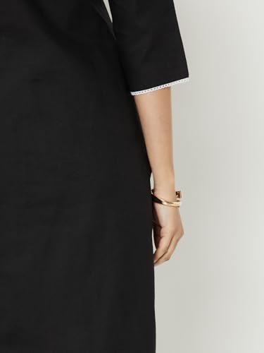 Max Women Chikankari Yoke Embroidered Straight Kurta (Black_L)