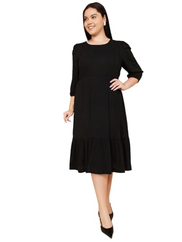 Max Women Textured Knit A-line Dress (Black_6XL)