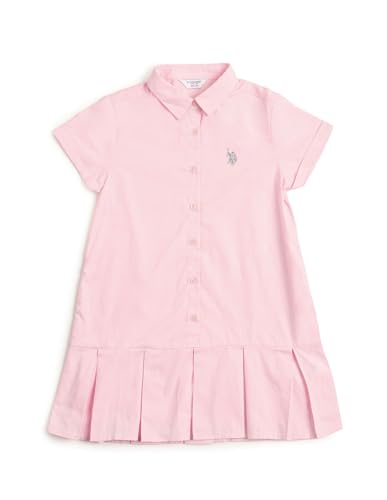 U.S. Polo Assn. Kids Regular fit Cotton Short Sleeves Shirt Collar Dresses (UGDRS0335_Pink_13-14Y)