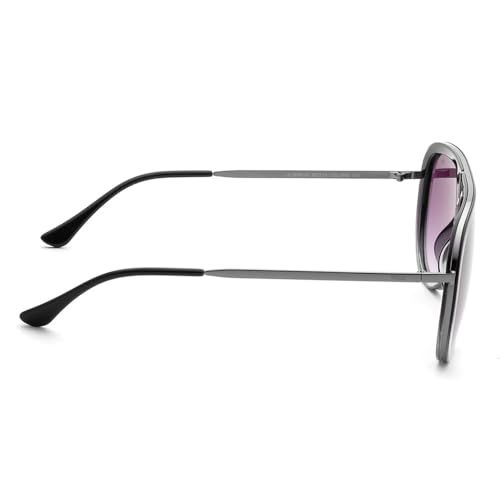 FILA sunglasses| 100% UV protected | Gradient | Full Rim | Pilot | Men | Large | Shiny Gun-Black-Crystal Grey Acetate Frame | Smoke Gradient Lens