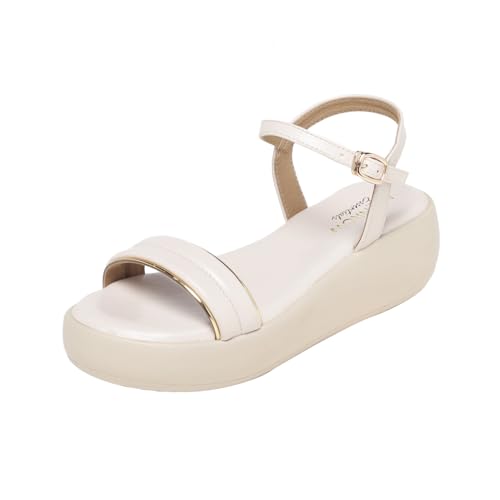 MONROW Fancy and Stylish Extra Cushioning and Comfortable Fashionable Light Weight Allday wear Vegan Wedge Heels for Women and Girls Cream 5UK