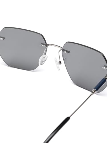 Carlton London Men Premium Polarised UV Protected Blue Lens Silver Toned Rimless Sunglasses