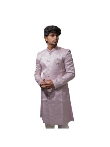A LOYAL Men Lilac Textured Indo Western ethnic wears Sherwani Set Indo-Western, Full Sleaves, Straight, Regular Fit (Pastel pink with a subtle sheen, L)
