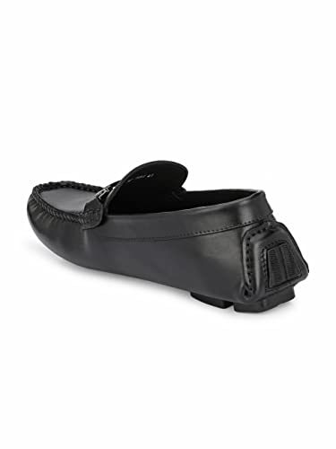 HITZ Men's Black Leather Slip On Loafer Shoes - 11