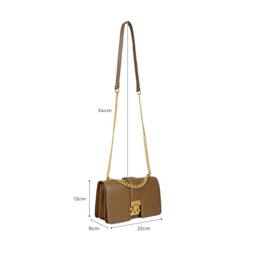 Miraggio Scarlet Solid Crossbody Bag with Convertable Sling/Shoulder Chain for Women (Taupe)