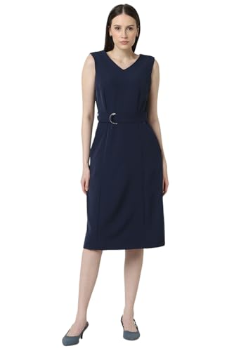 Van Heusen Women Navy Solid Knee Length Formal Dress