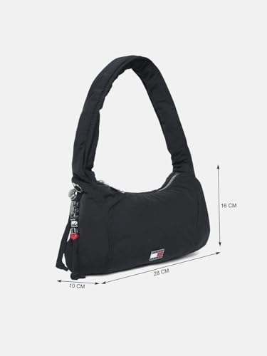 Solid Black Nylon Shoulder Bag