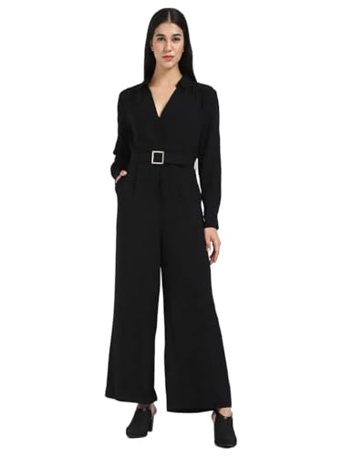 Regular Fit Solid Black Jumpsuit