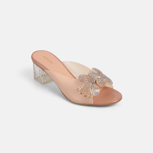 Mochi Women's Peach Open Casual - Mules with Block Heel UK/3 EU/36(40-307)