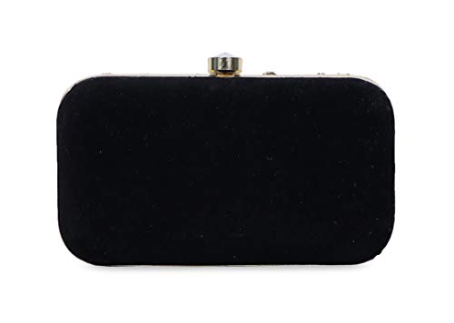 DUCHESS Women's Velvet Zari Zirkon Box Clutch Purse (Black)