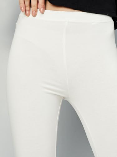 Max Women Solid Calf Length Leggings (Off White_S)