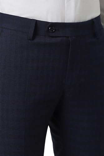 Peter England Men Navy Check Slim Fit Formal Trousers
