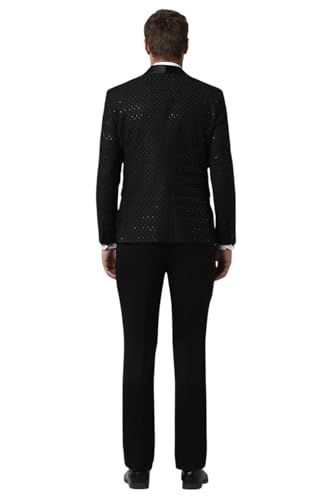 Men Black Embroidered Slim Fit Party Two Piece Suit