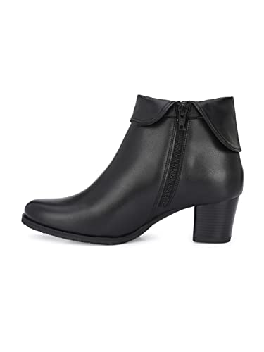 Delize Black Women Vegan Leather mid Heel Boots