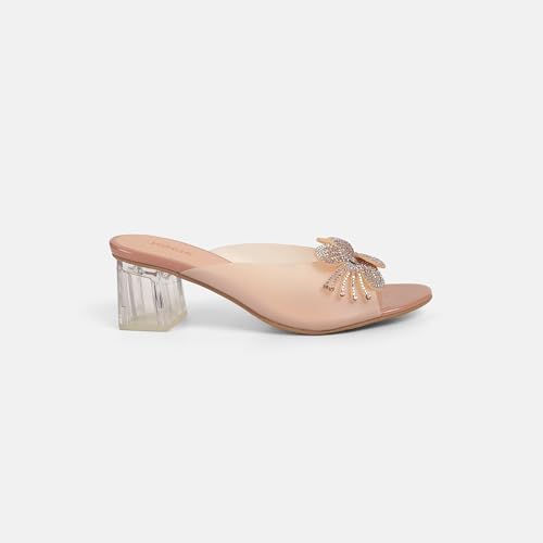 Mochi Women's Peach Open Casual - Mules with Block Heel UK/3 EU/36(40-307)