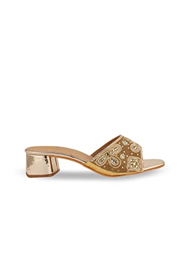 pelle albero Gold-Toned Embellished Party Block Mules PA-GF-46_Gold